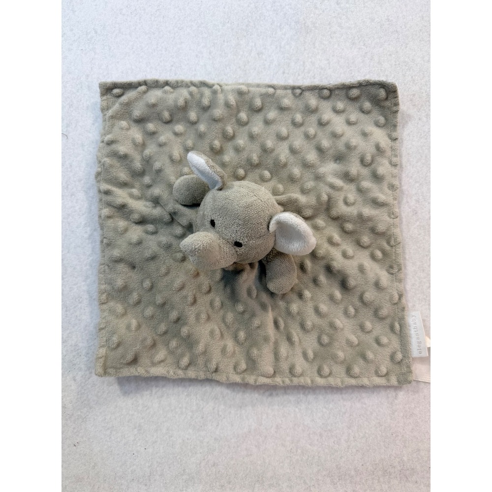 Elegant Baby Grey Elephant Minky Dot Security Blanket Plush Lovey 12x12
